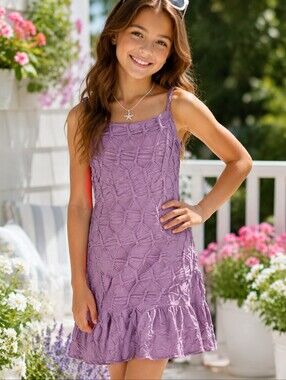 Lilac Textured Spaghetti-Strap Mini Dress